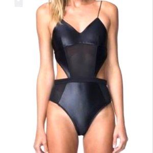 Koral Faux Leather Mesh Cut Out One Piece Swimsuit